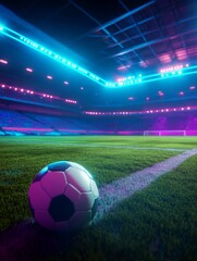 Vibrant Soccer Stadium with Ball in Low Perspective