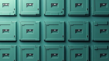 A pattern of green floppy discs is neatly arranged, creating a nostalgic design reminiscent of vintage data storage devices.