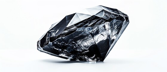Naklejka premium Black diamond, unique gemstone, sleek and shiny, close-up, photorealistic, isolated on white background