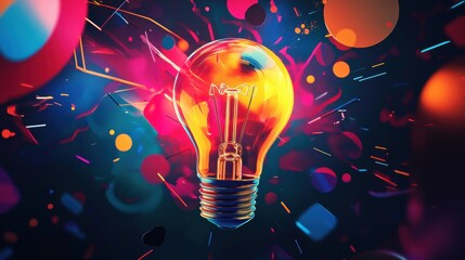 Vibrant Digital Wallpaper with Glowing Light Bulb