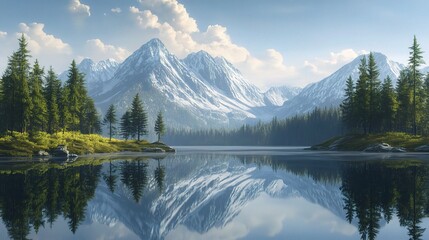 Serene Mountain Landscape Reflection in Calm Waters