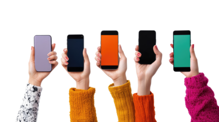 Women Displaying Colorful Phones in a Bright Location Generative AI