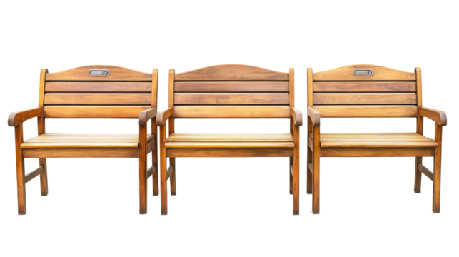 Three Wooden Park Benches Arranged for Comfortable Seating Outdoors Generative AI