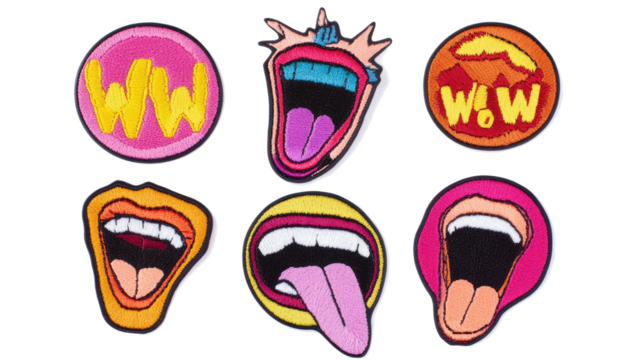 Colorful Embroidered Patches Featuring Expressive Lips and Faces Generative AI