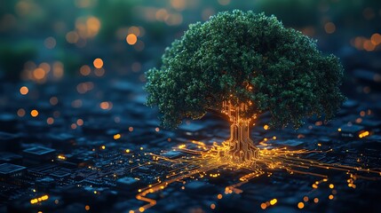 A tech tree represented by an electrical circuit, highlighting the connection between technological progress and social responsibility.