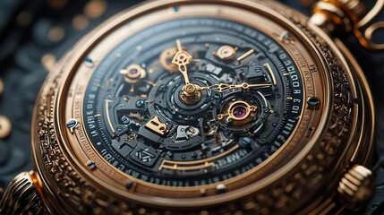 Obraz premium A technology-themed design on a pocket watch face illustrates the blend of traditional timepieces with modern digital elements.