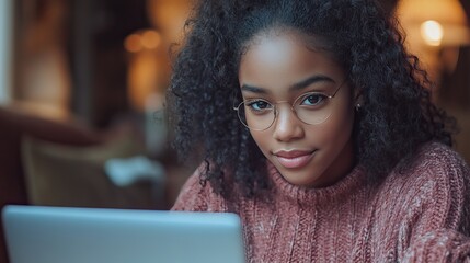 A teenage black girl helps her grandfather use a laptop, highlighting the intergenerational connection fostered by technology.