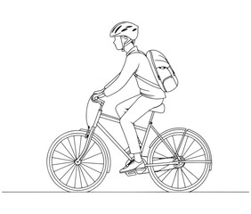 Fototapeta premium Person riding a bicycle, Bicycle delivery logistics courier, Delivery boy, Man riding bicycle line art vector
