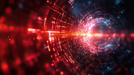 Obraz premium A vibrant red technology backdrop with digital circles offers a futuristic design for various digital and tech-focused projects.