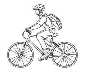 Naklejka premium Person riding a bicycle, Bicycle delivery logistics courier, Delivery boy, Man riding bicycle line art vector