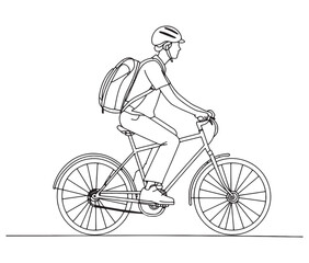 Naklejka premium Person riding a bicycle, Bicycle delivery logistics courier, Delivery boy, Man riding bicycle line art vector