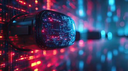 A virtual reality setting in a digital cyber world, highlighting the abstract and futuristic aspects of technology in an immersive background.