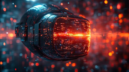 A virtual reality setting in a digital cyber world, highlighting the abstract and futuristic aspects of technology in an immersive background.