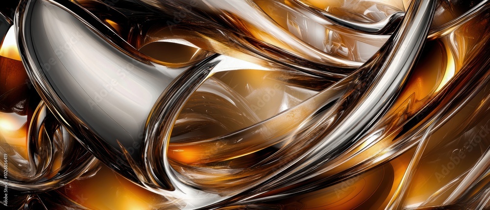 Aufkleber Abstract wave patterns in gold and silver tones create a dynamic visual effect that captivates the viewer's attention.