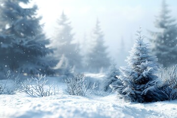 Fototapeta premium A snow covered field with trees in the background