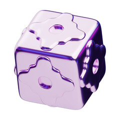 3D Chromatic Abstract Metallic Cube with Floral Cutouts. 3D Icon