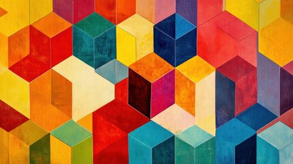 Colorful geometric pattern with vibrant hues and shapes, ideal for creative design projects.