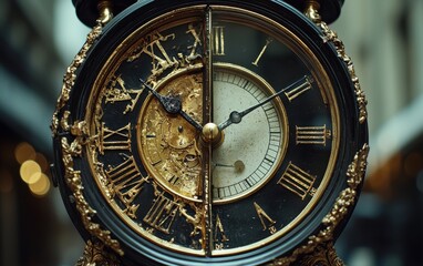 Fototapeta premium Vintage clock with intricate design and golden details, antique style.