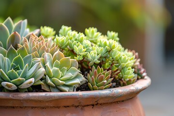 Fototapeta premium Succulent plants in the pot. Cactus garden background.