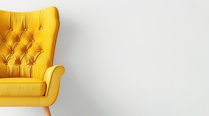 Yellow Upholstered Armchair Against a White Wall