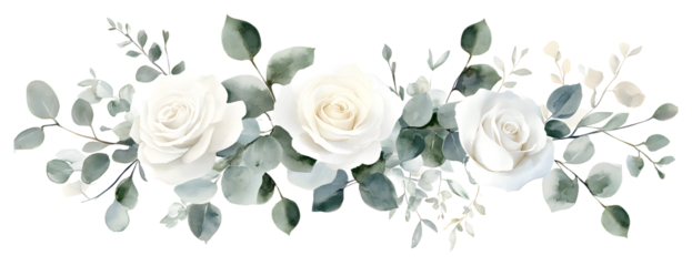 Abstract white flower with green leaf clipart isolated on transparent background, PNG