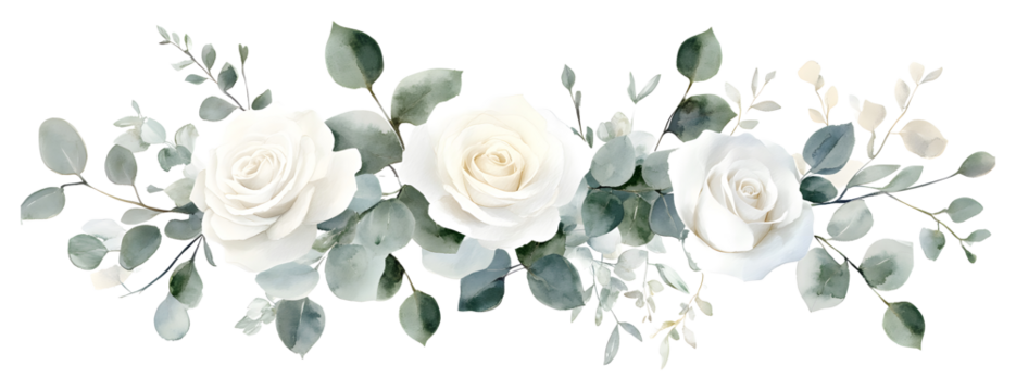 Abstract white flower with green leaf clipart isolated on transparent background, PNG