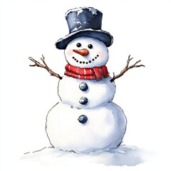 Obraz premium Cheerful snowman with a top hat and scarf in winter setting