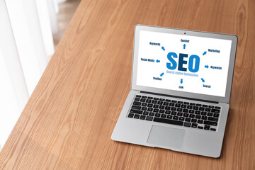 SEO search engine optimization for modish e-commerce and online retail business showing on computer...