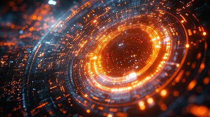 Abstract futuristic background with glowing orange circles, capturing the essence of modern digital aesthetics.