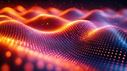 An abstract 3D rendering of digital technology, featuring a dynamic wave as a backdrop.