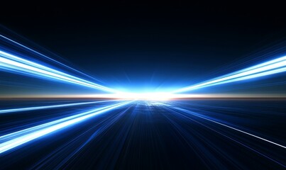 Abstract blue and white light streaks on a dark background, creating a sense of speed and movement.