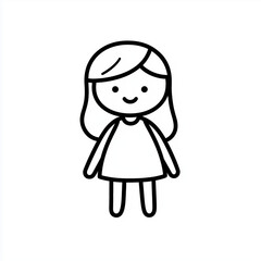 Little girl figurine, simple vector logo on white background, minimalist design, hand drawn lines, flat illustration, vector style, simple linear drawing
