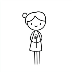 Fototapeta premium Little girl figurine, simple vector logo on white background, minimalist design, hand drawn lines, flat illustration, vector style, simple linear drawing