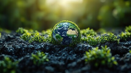 An abstract illustration of green technology shows a sustainable earth, emphasizing environmental goals and eco-friendly concepts.