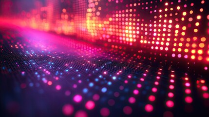 An abstract LED screen effect showcases blurred lights, emphasizing futuristic technology aesthetics.