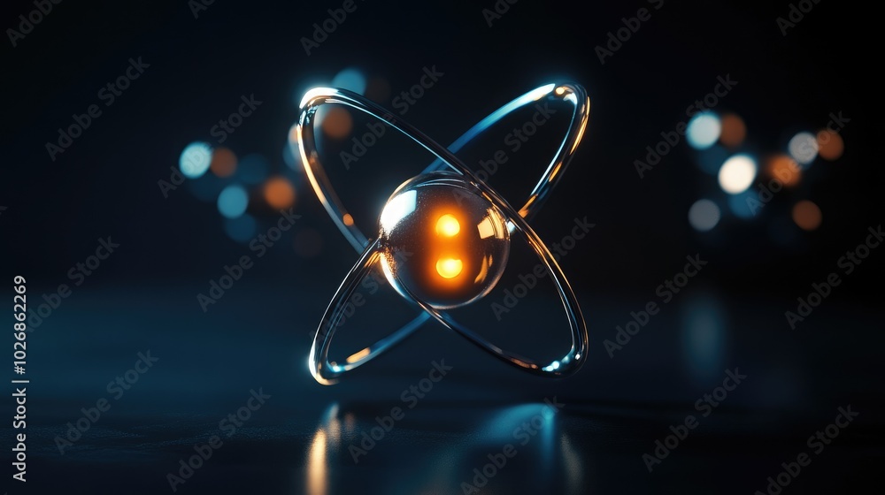 Wall mural 3d model of an atom with electrons orbiting the nucleus, symbolizing atomic structure and quantum ph