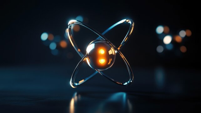 3d model of an atom with electrons orbiting the nucleus, symbolizing atomic structure and quantum physics