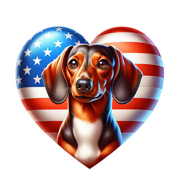 recommend clip art: Patriotic dachshund dog american flag heart illustration
