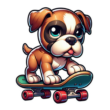 recommend clip art: Cute boxer puppy on a skateboard illustration, boxer dog skateboarding clip art element design