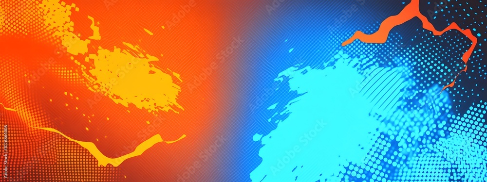 Poster abstract background with orange and blue paint splatters.