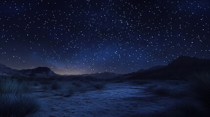 Starry Night Sky Over Desert Landscape