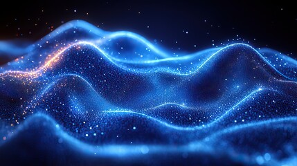 An illustration of wavy blue illuminated lines, emphasizing the flow and movement of abstract digital elements.