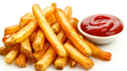 Fresh French fries with ketchup and crispy edges
