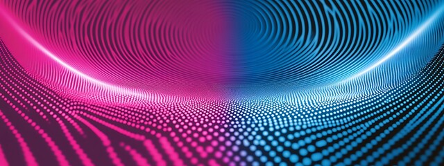Fototapeta premium Abstract background with pink and blue glowing lights, creating a 3D effect with a dotted pattern.