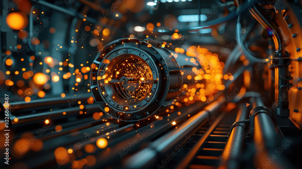 Aufkleber close up view of advanced piezoelectric technology showcasing intricate details and vibrant sparks. 