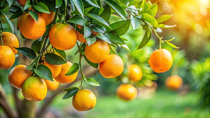 Fresh oranges on a tree in a garden background