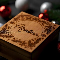Handcrafted Wooden Gift Box with Holiday Design