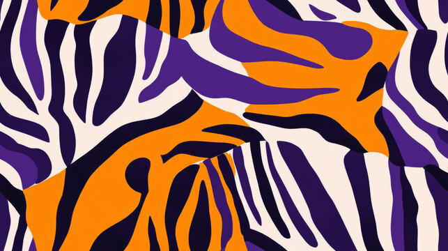 tiger print seamless patchwork pattern in violet purple orange and white paint. fashion trendy background for fabric design wallpaper