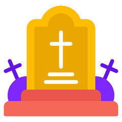 Obraz premium A colorful cartoon-style gravestone featuring a prominent cross, perfect for Halloween themes or artistic memorial illustrations.