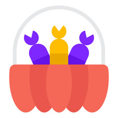 A delightful illustration of a basket filled with vibrant candies, perfect for celebrations and festive occasions.